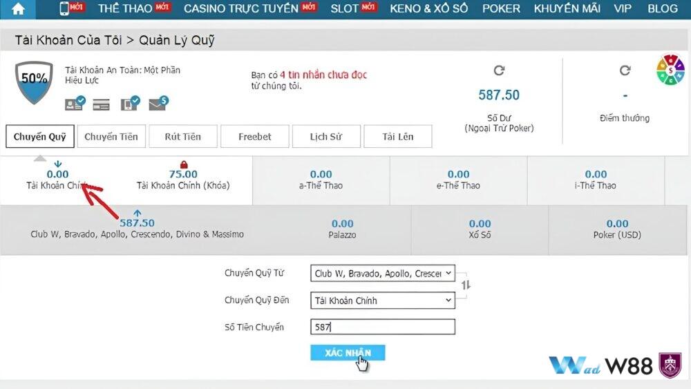 Để rút tiền thì số dư tài khoản của bạn tại nhà cái W88 phải đủ điều kiện rút